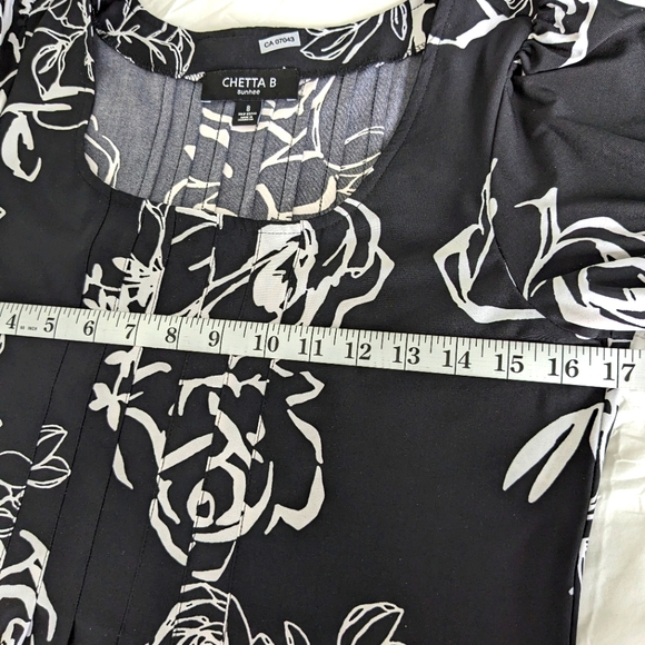 Chetta B short sleeve scoop neck summer dress womens Size 8 Black White Floral - Picture 8 of 12
